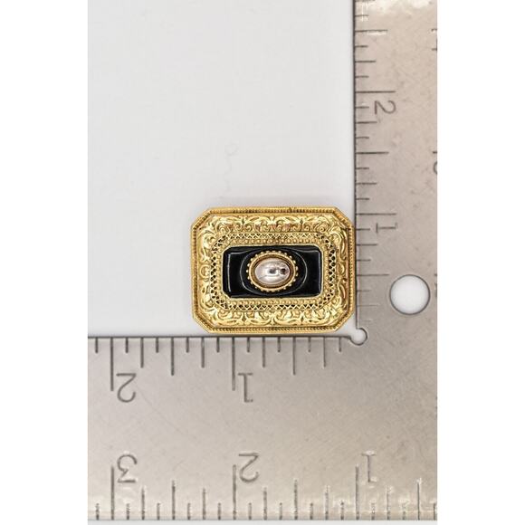 1928 Vintage Clip On Earrings Antiqued Gold Black Enamel Chunky Rectangle BinAZ - Picture 12 of 12